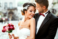 Bride and bridegroom with bouquet